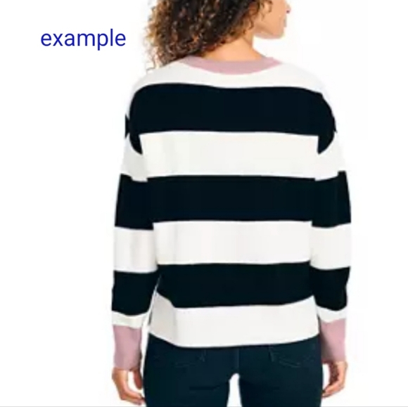 Nautica Striped V Neck Sweater Black White Red - Picture 2 of 10